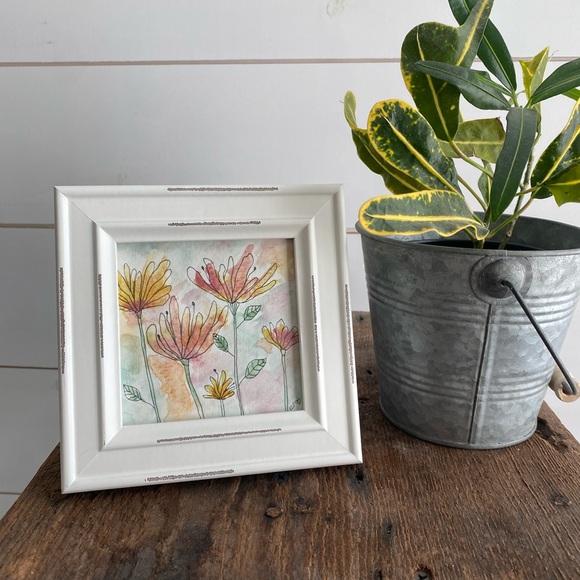 Hand Crafted Other - Watercolor original 4x4 floral in white frame